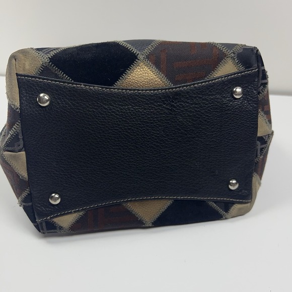 TIGNANELLO Leather Bucket Purse Metallic Patchwork Silver Buckles Black Studded - Picture 7 of 16